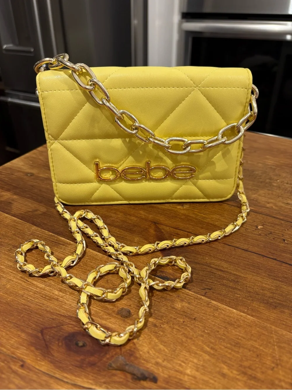 Vibrant Lemon Yellow Bebe Gia Quilted Crossbody Bag